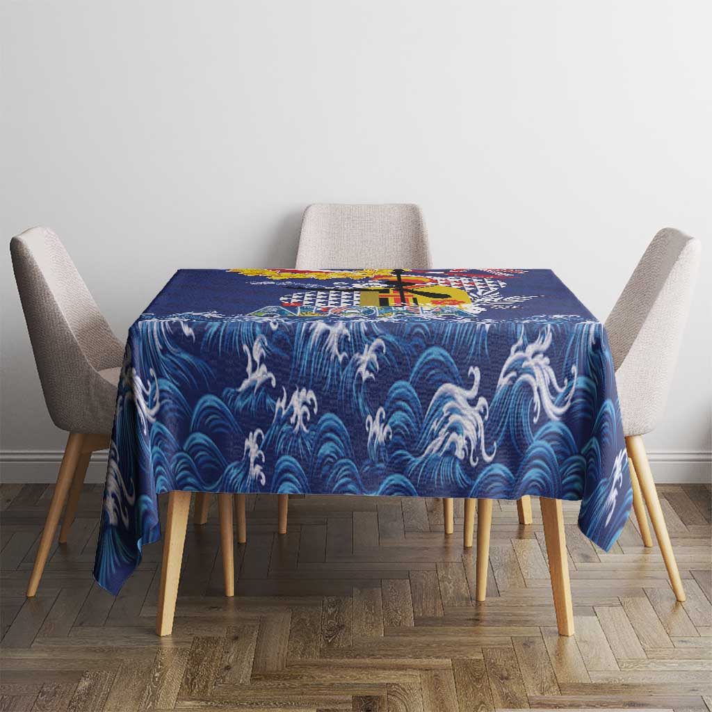 Hawaii King Kamehameha Day Tablecloth Lei Sea Waves Polynesian Tapa Pattern