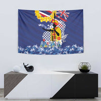 Hawaii King Kamehameha Day Tapestry Lei Sea Waves Polynesian Tapa Pattern