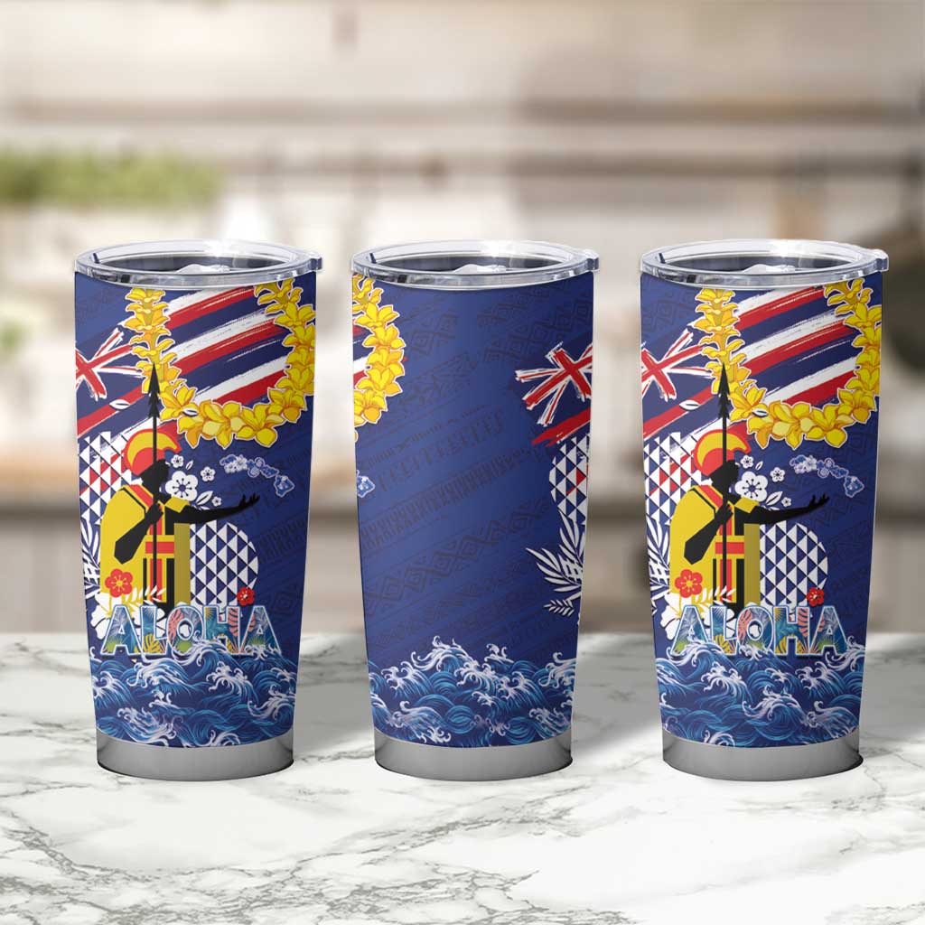 Hawaii King Kamehameha Day Tumbler Cup Lei Sea Waves Polynesian Tapa Pattern