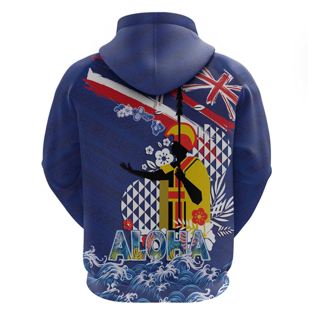 Hawaii King Kamehameha Day Zip Hoodie Lei Sea Waves Polynesian Tapa Pattern