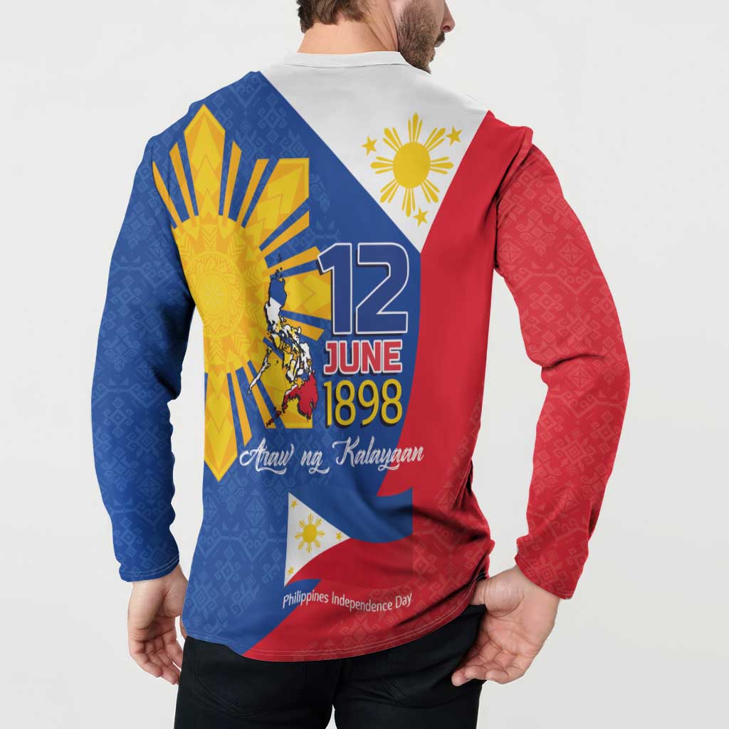 Philippines Independence Day Button Sweatshirt Araw ng Kalayaan Polynesian Sun and YAKAN Pattern