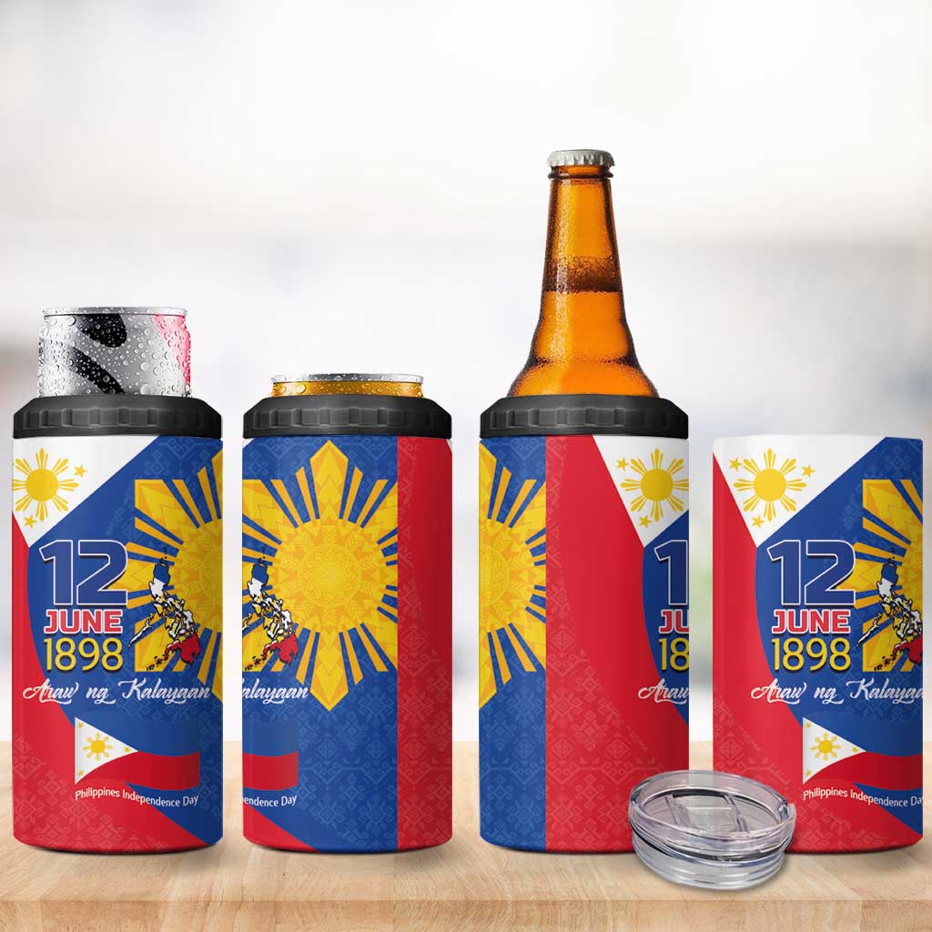 Philippines Independence Day 4 in 1 Can Cooler Tumbler Araw ng Kalayaan Polynesian Sun and YAKAN Pattern