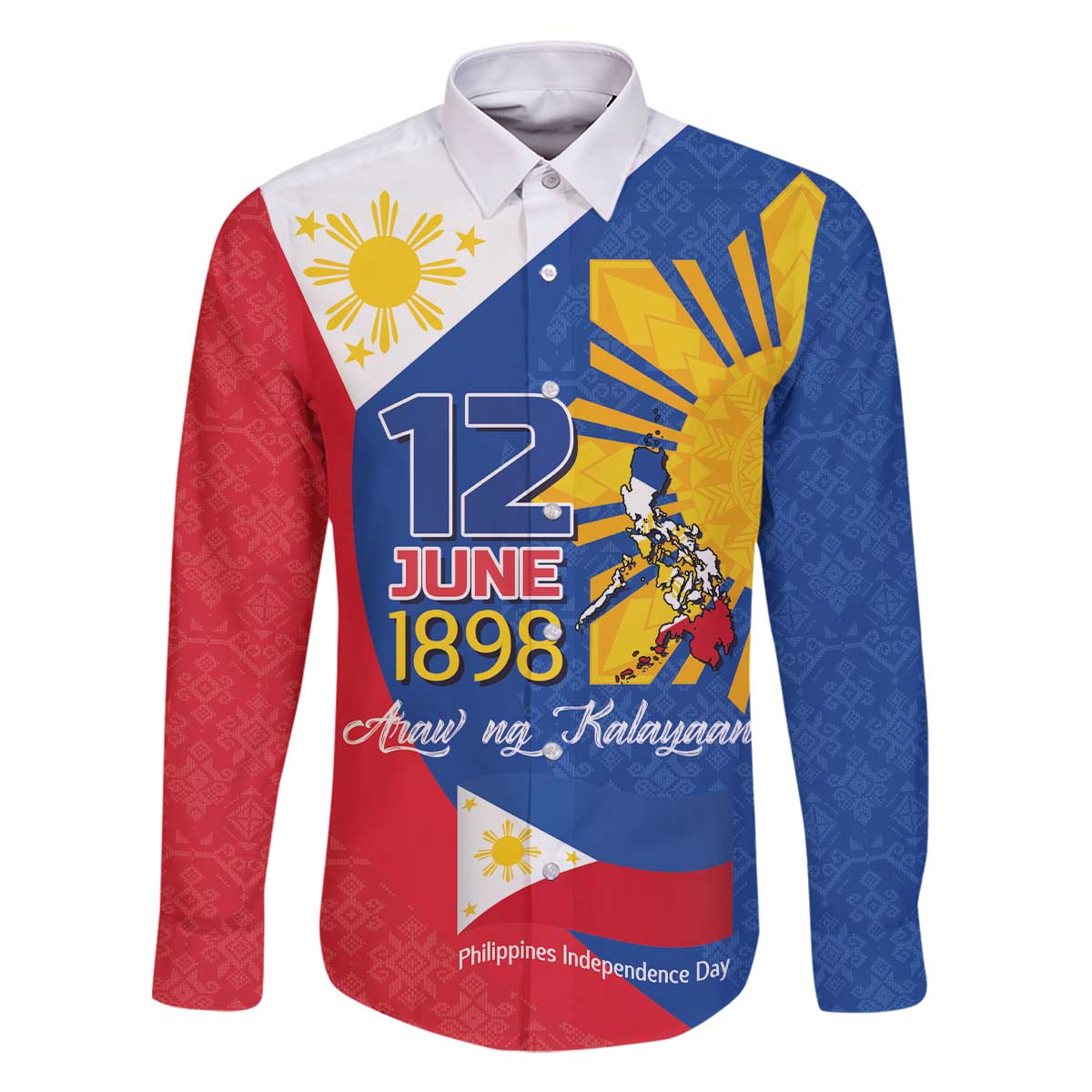 Philippines Independence Day Family Matching Off The Shoulder Long Sleeve Dress and Hawaiian Shirt Araw ng Kalayaan Polynesian Sun and YAKAN Pattern