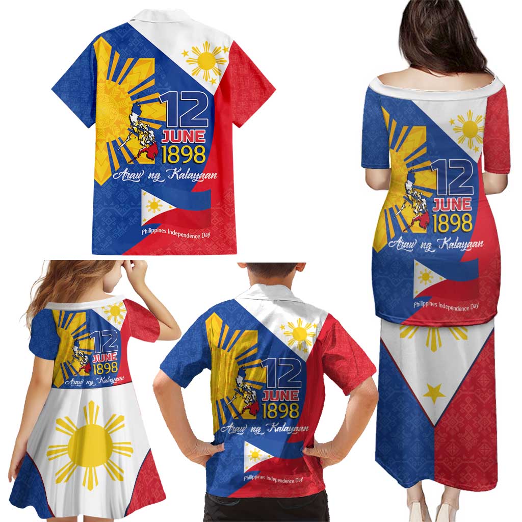 Philippines Independence Day Family Matching Puletasi and Hawaiian Shirt Araw ng Kalayaan Polynesian Sun and YAKAN Pattern