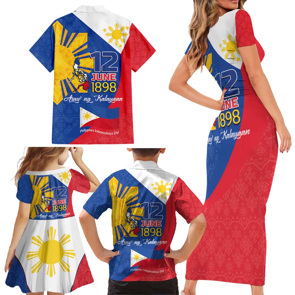 Philippines Independence Day Family Matching Short Sleeve Bodycon Dress and Hawaiian Shirt Araw ng Kalayaan Polynesian Sun and YAKAN Pattern