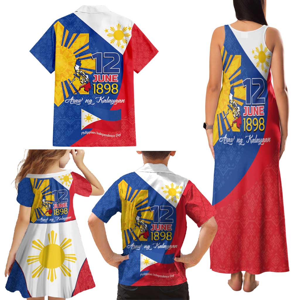 Philippines Independence Day Family Matching Tank Maxi Dress and Hawaiian Shirt Araw ng Kalayaan Polynesian Sun and YAKAN Pattern