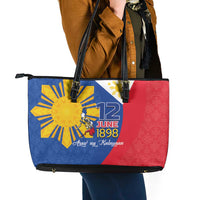 Philippines Independence Day Leather Tote Bag Araw ng Kalayaan Polynesian Sun and YAKAN Pattern