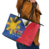 Philippines Independence Day Leather Tote Bag Araw ng Kalayaan Polynesian Sun and YAKAN Pattern