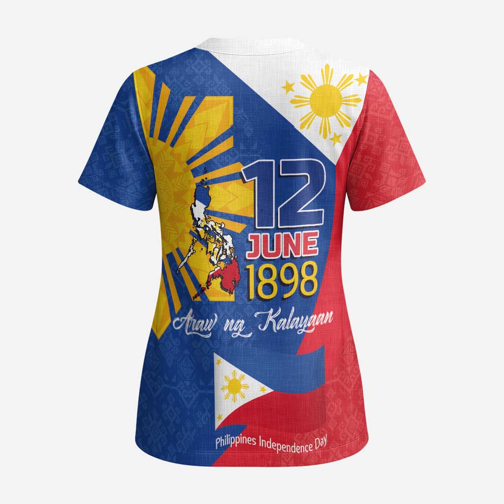 Philippines Independence Day Scrub Top Araw ng Kalayaan Polynesian Sun and YAKAN Pattern - Polynesian Pride