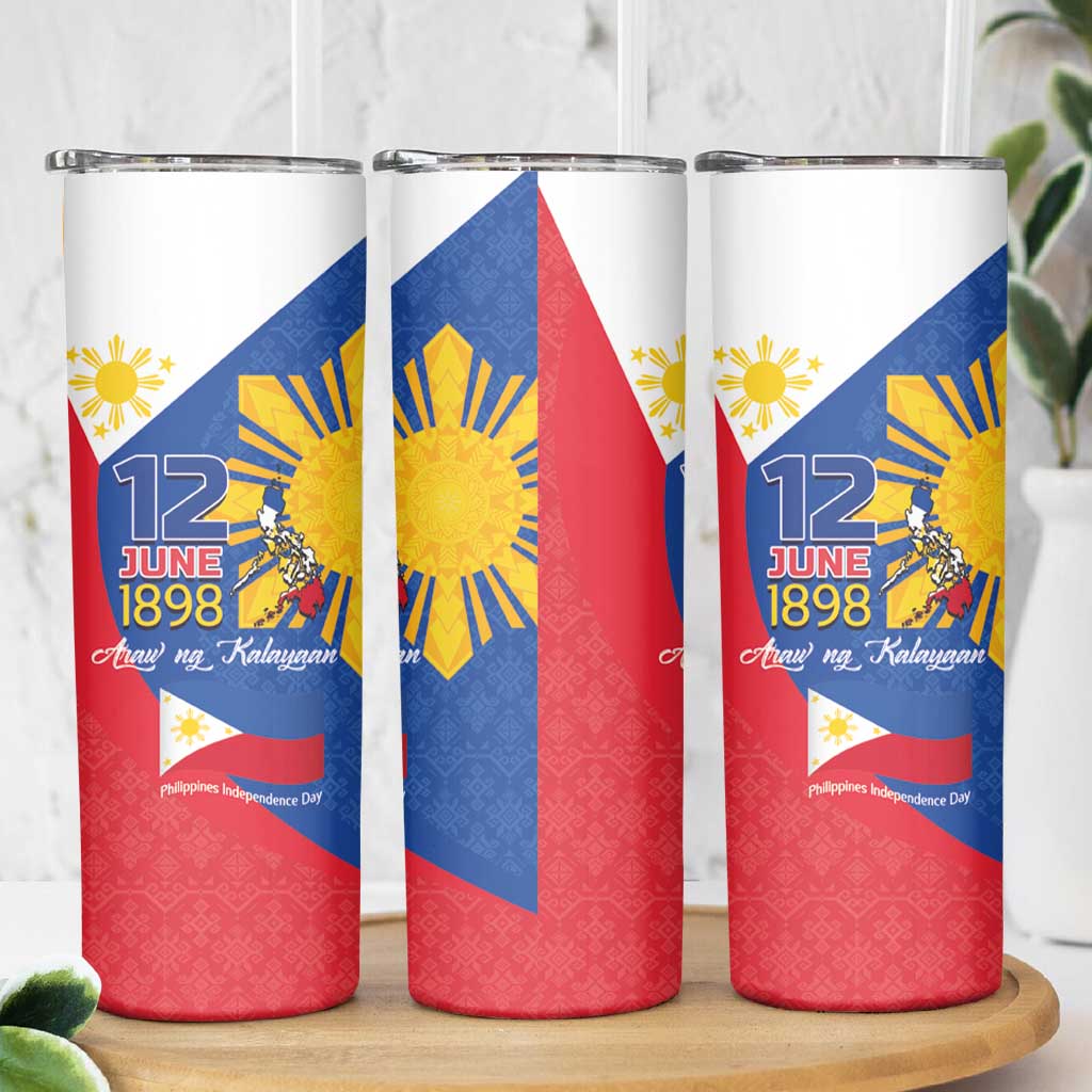 Philippines Independence Day Skinny Tumbler Araw ng Kalayaan Polynesian Sun and YAKAN Pattern
