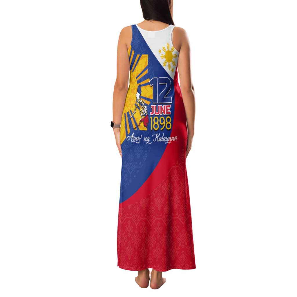 Philippines Independence Day Tank Maxi Dress Araw ng Kalayaan Polynesian Sun and YAKAN Pattern