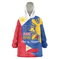 Philippines Independence Day Wearable Blanket Hoodie Araw ng Kalayaan Polynesian Sun and YAKAN Pattern