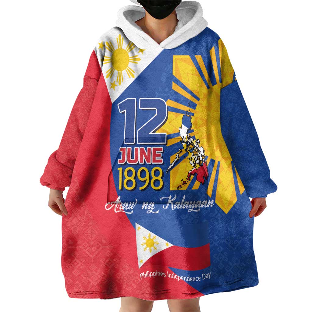 Philippines Independence Day Wearable Blanket Hoodie Araw ng Kalayaan Polynesian Sun and YAKAN Pattern