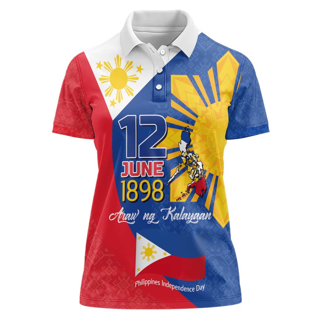 Philippines Independence Day Women Polo Shirt Araw ng Kalayaan Polynesian Sun and YAKAN Pattern