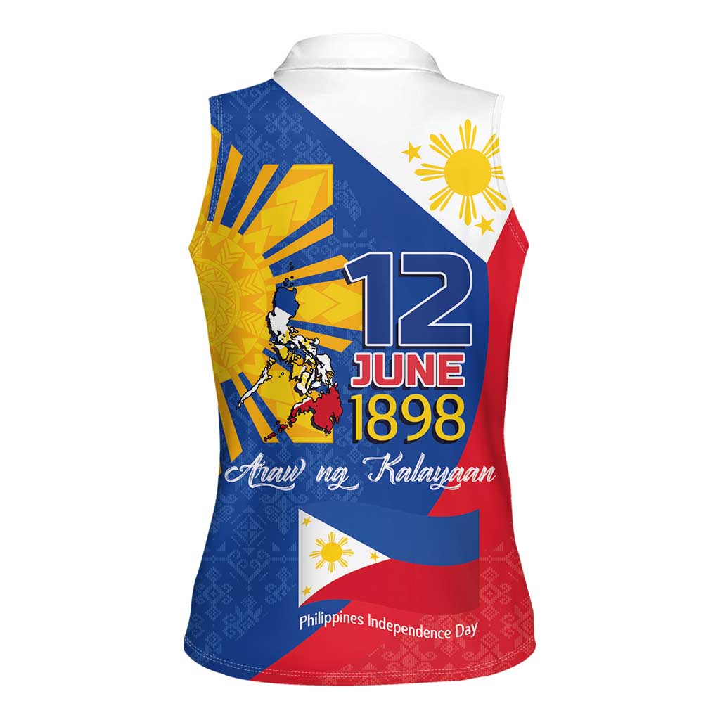 Philippines Independence Day Women Sleeveless Polo Shirt Araw ng Kalayaan Polynesian Sun and YAKAN Pattern