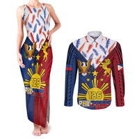 Philippines Independence Day 126th Anniversary Couples Matching Tank Maxi Dress and Long Sleeve Button Shirt Polynesian Pattern National Flag Style