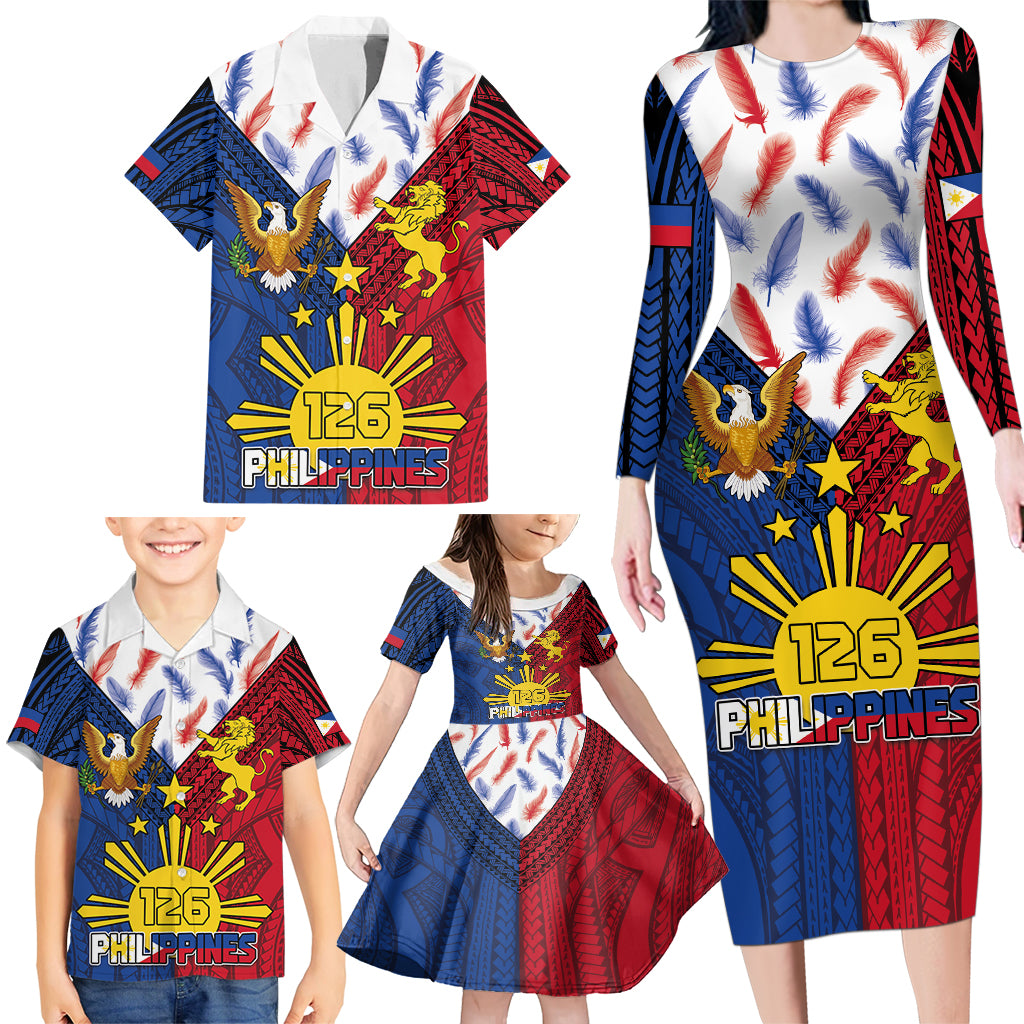 Philippines Independence Day 126th Anniversary Family Matching Long Sleeve Bodycon Dress and Hawaiian Shirt Polynesian Pattern National Flag Style