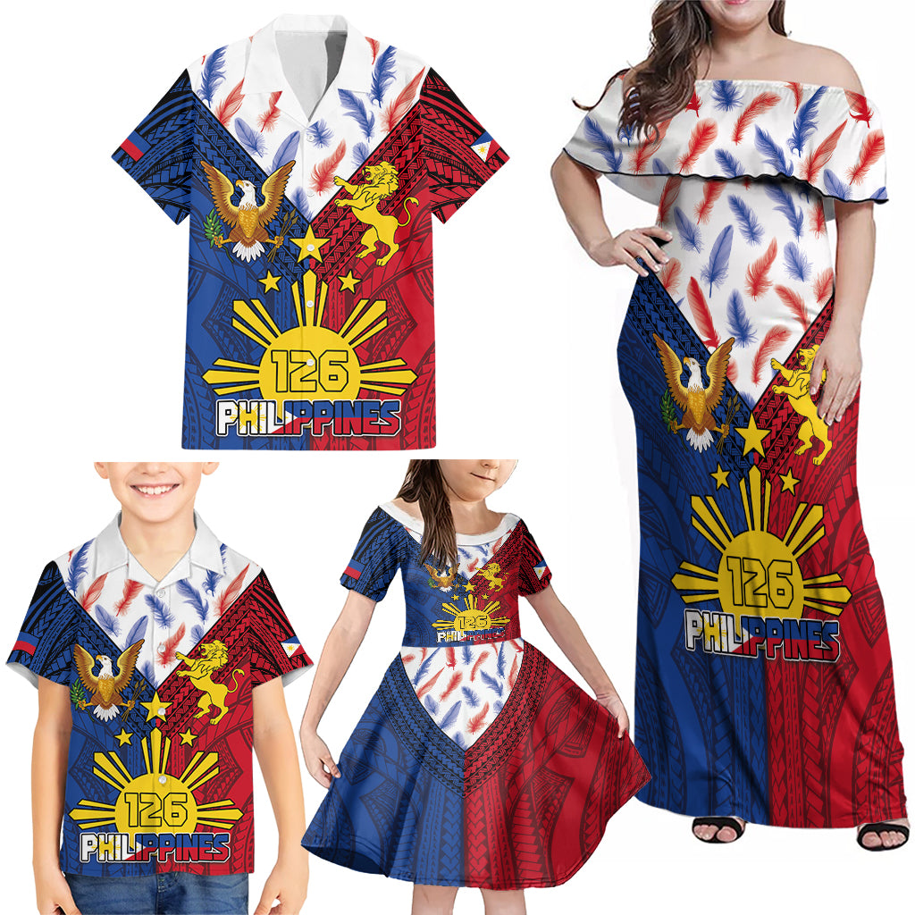 Philippines Independence Day 126th Anniversary Family Matching Off Shoulder Maxi Dress and Hawaiian Shirt Polynesian Pattern National Flag Style