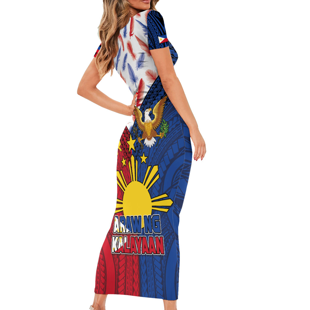 Philippines Independence Day 126th Anniversary Family Matching Short Sleeve Bodycon Dress and Hawaiian Shirt Polynesian Pattern National Flag Style