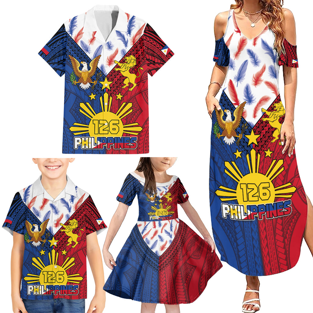 Philippines Independence Day 126th Anniversary Family Matching Summer Maxi Dress and Hawaiian Shirt Polynesian Pattern National Flag Style