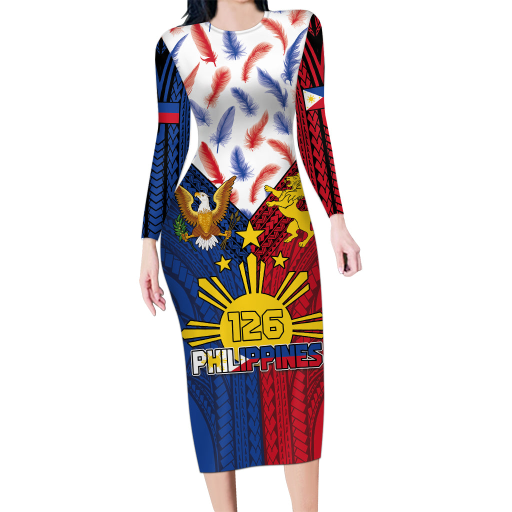 Philippines Independence Day 126th Anniversary Long Sleeve Bodycon Dress Polynesian Pattern National Flag Style