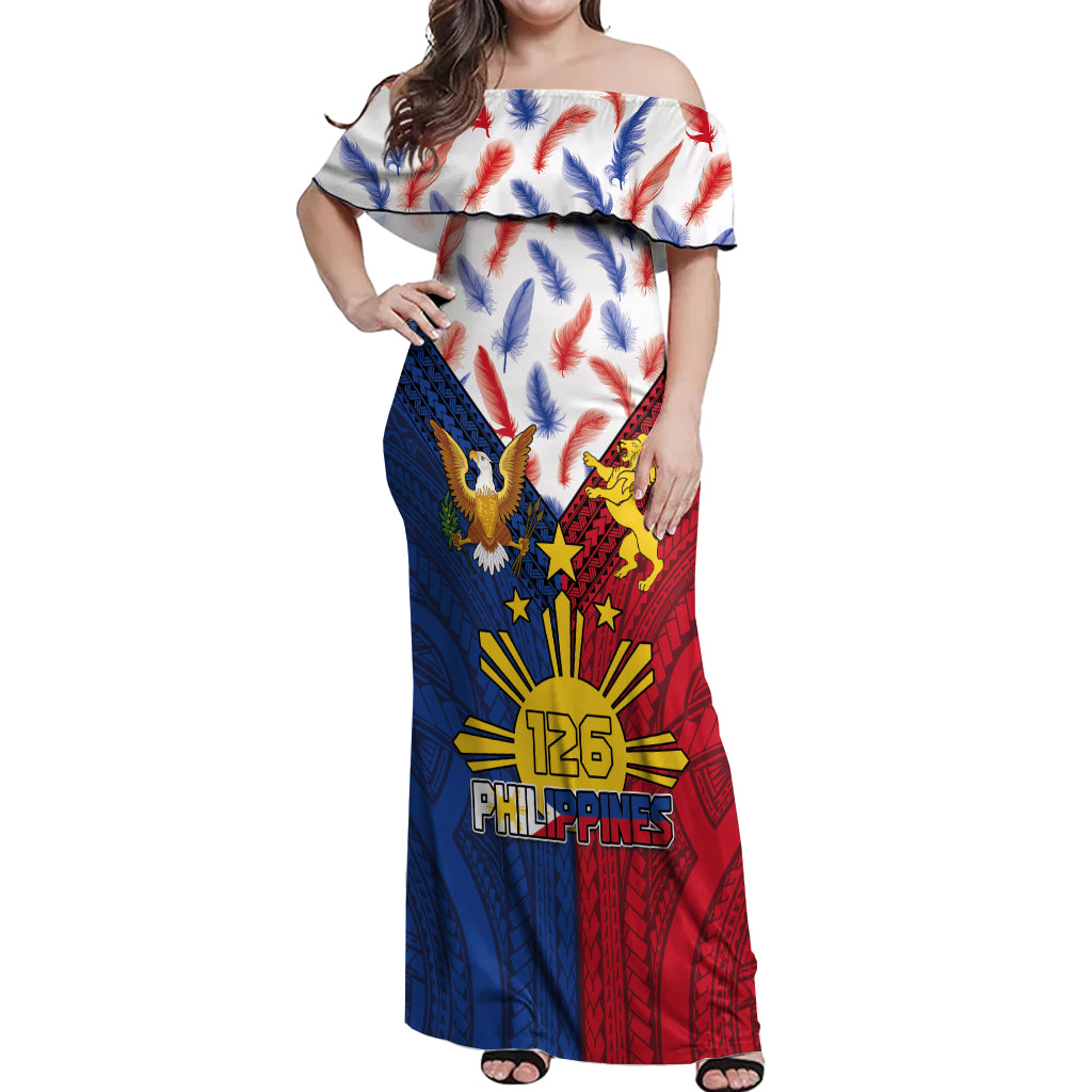 Philippines Independence Day 126th Anniversary Off Shoulder Maxi Dress Polynesian Pattern National Flag Style