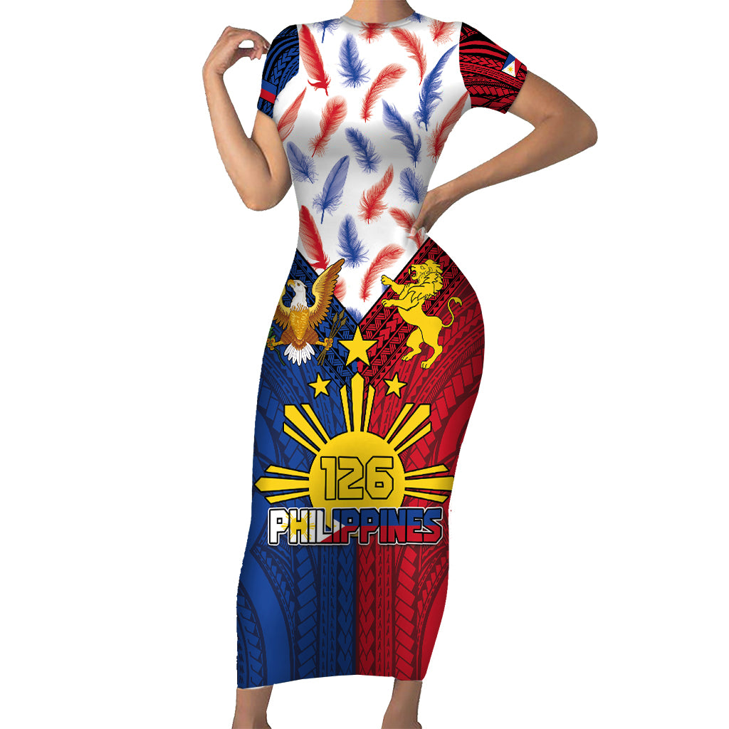 Philippines Independence Day 126th Anniversary Short Sleeve Bodycon Dress Polynesian Pattern National Flag Style