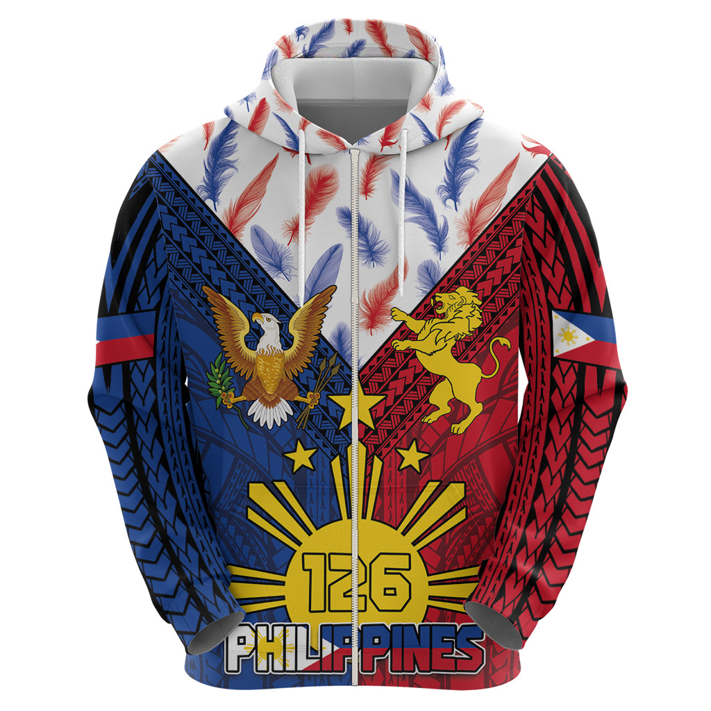 Philippines Independence Day 126th Anniversary Zip Hoodie Polynesian Pattern National Flag Style