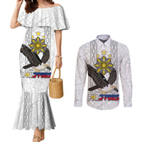 Philippines Eagle Week Couples Matching Mermaid Dress and Long Sleeve Button Shirt Polynesian Pattern Barong Style