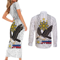 Philippines Eagle Week Couples Matching Short Sleeve Bodycon Dress and Long Sleeve Button Shirt Polynesian Pattern Barong Style