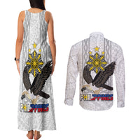 Philippines Eagle Week Couples Matching Tank Maxi Dress and Long Sleeve Button Shirt Polynesian Pattern Barong Style
