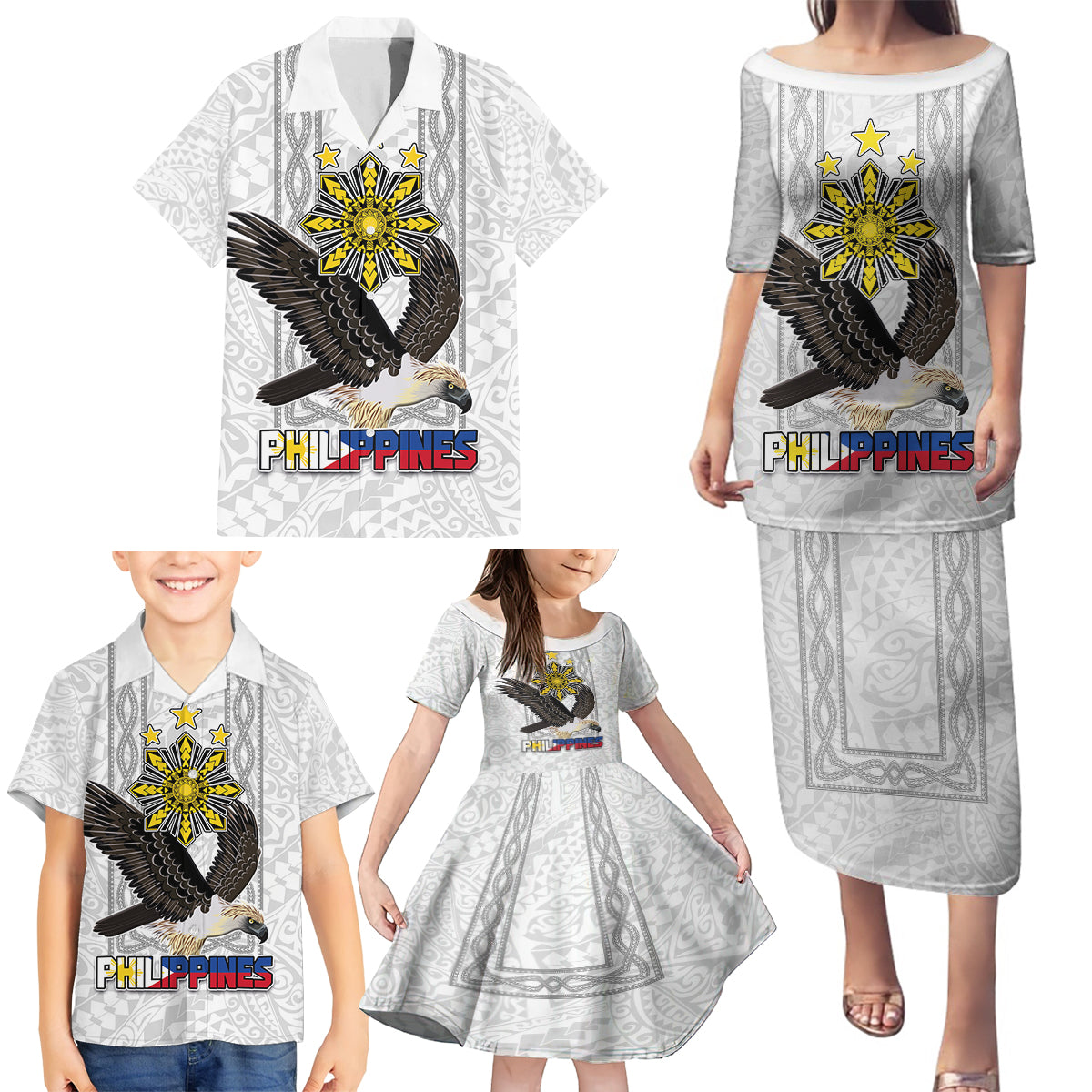 Philippines Eagle Week Family Matching Puletasi and Hawaiian Shirt Polynesian Pattern Barong Style