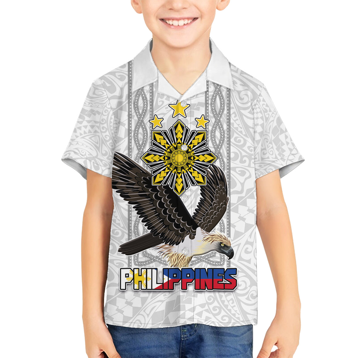 Philippines Eagle Week Family Matching Tank Maxi Dress and Hawaiian Shirt Polynesian Pattern Barong Style