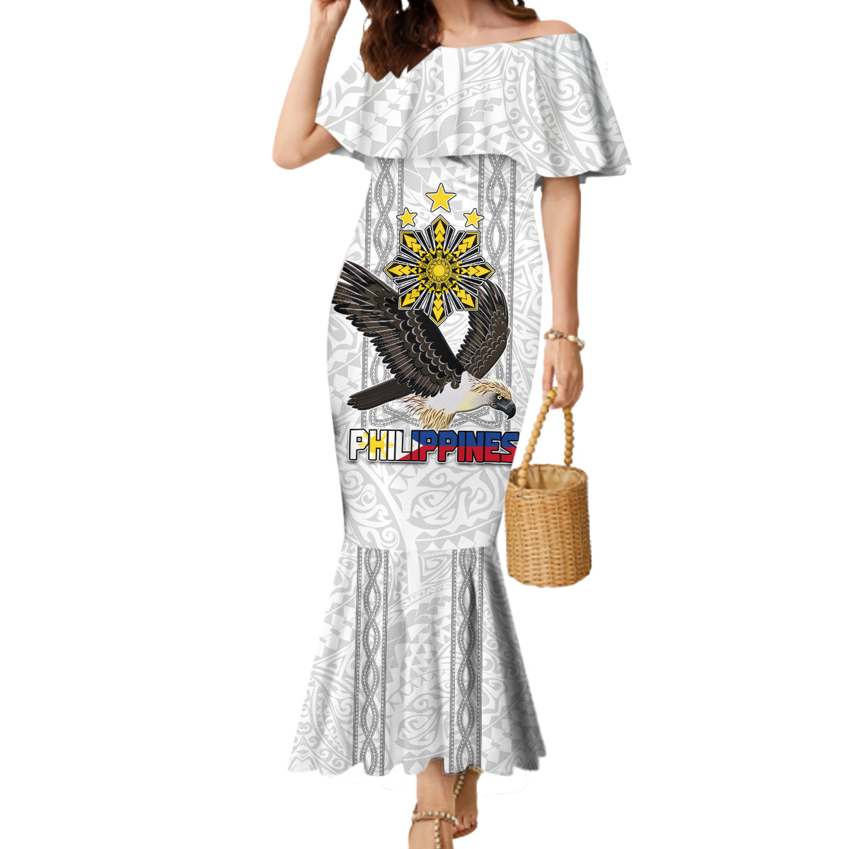 Philippines Eagle Week Mermaid Dress Polynesian Pattern Barong Style