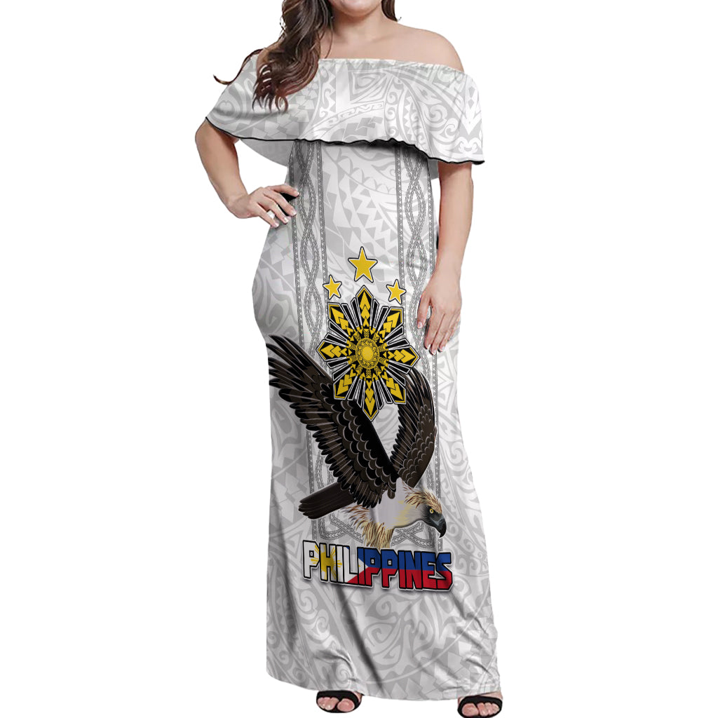 Philippines Eagle Week Off Shoulder Maxi Dress Polynesian Pattern Barong Style