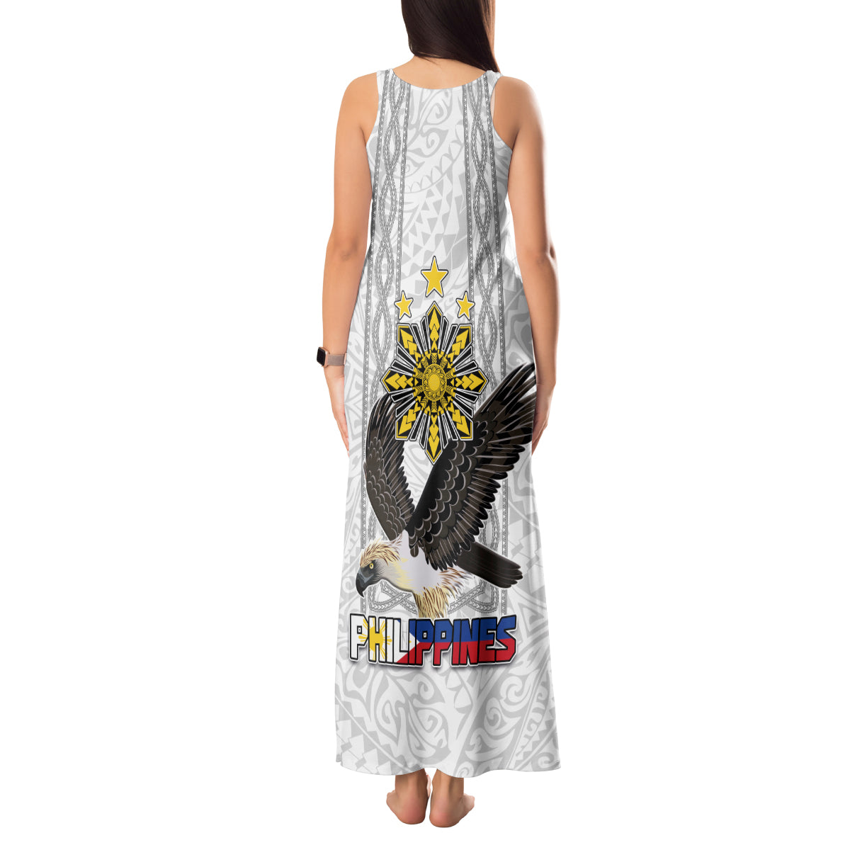 Philippines Eagle Week Tank Maxi Dress Polynesian Pattern Barong Style