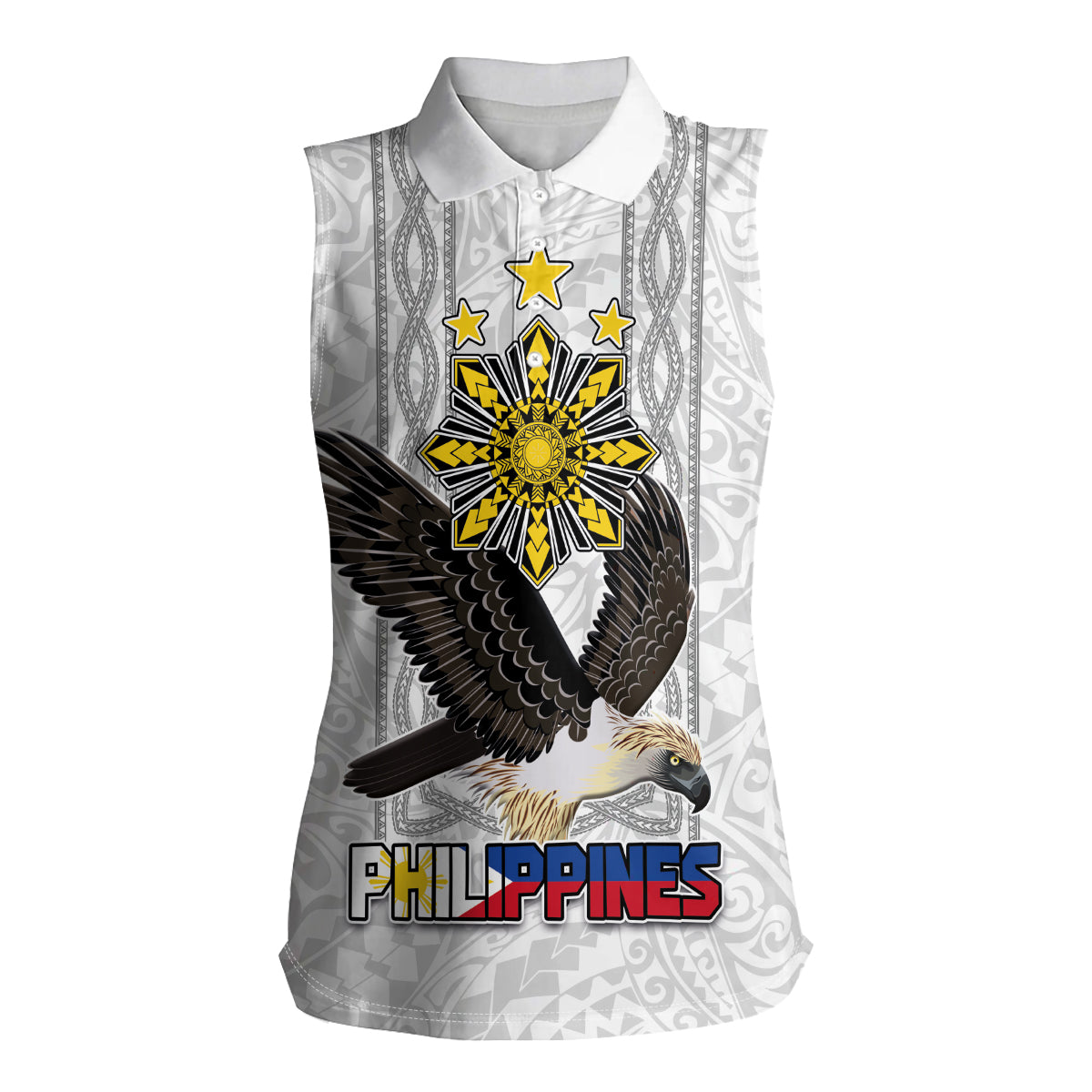 Philippines Eagle Week Women Sleeveless Polo Shirt Polynesian Pattern Barong Style