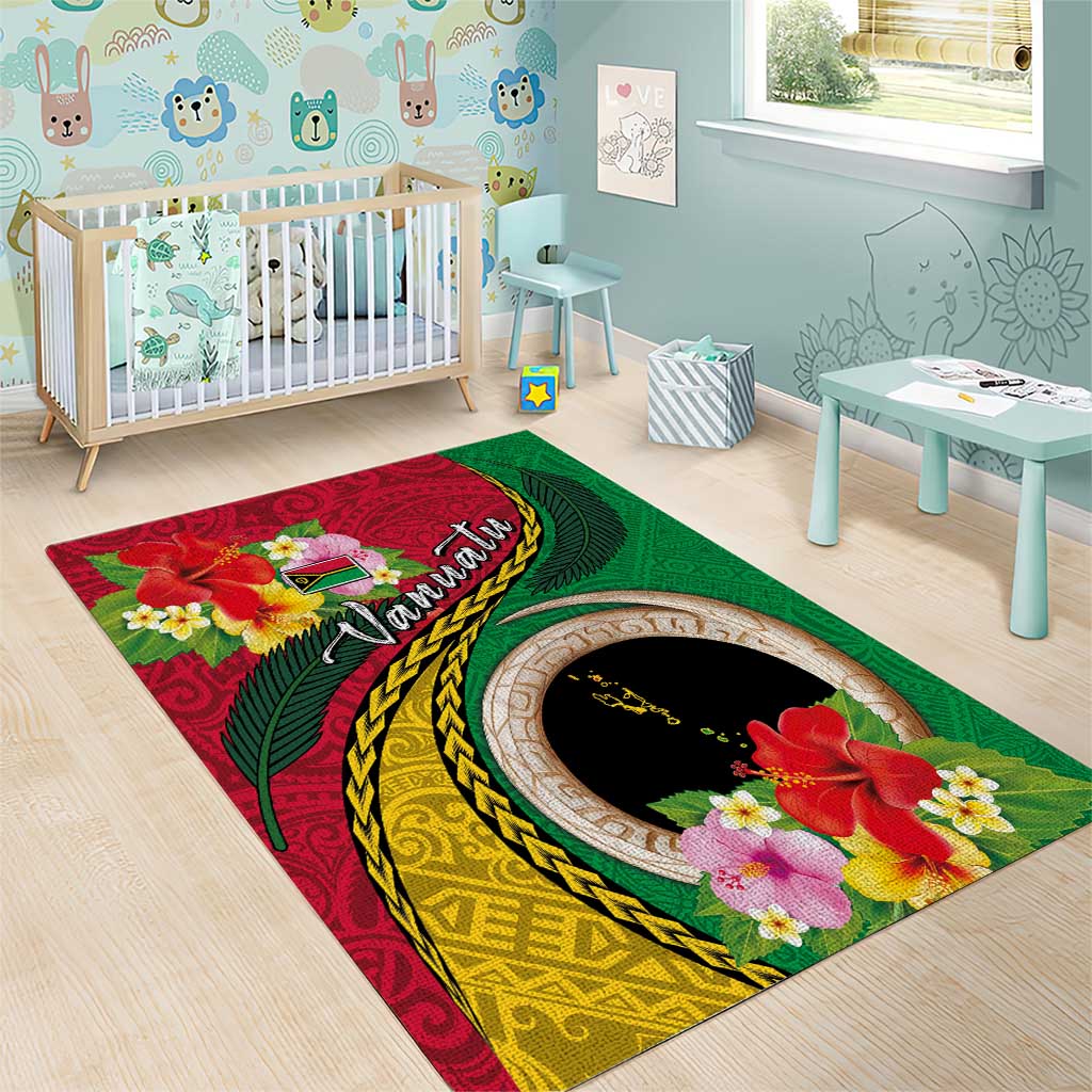 Vanuatu Tribal Boar Tusk Area Rug Tropical Plants with Namele and Melanesian Pattern