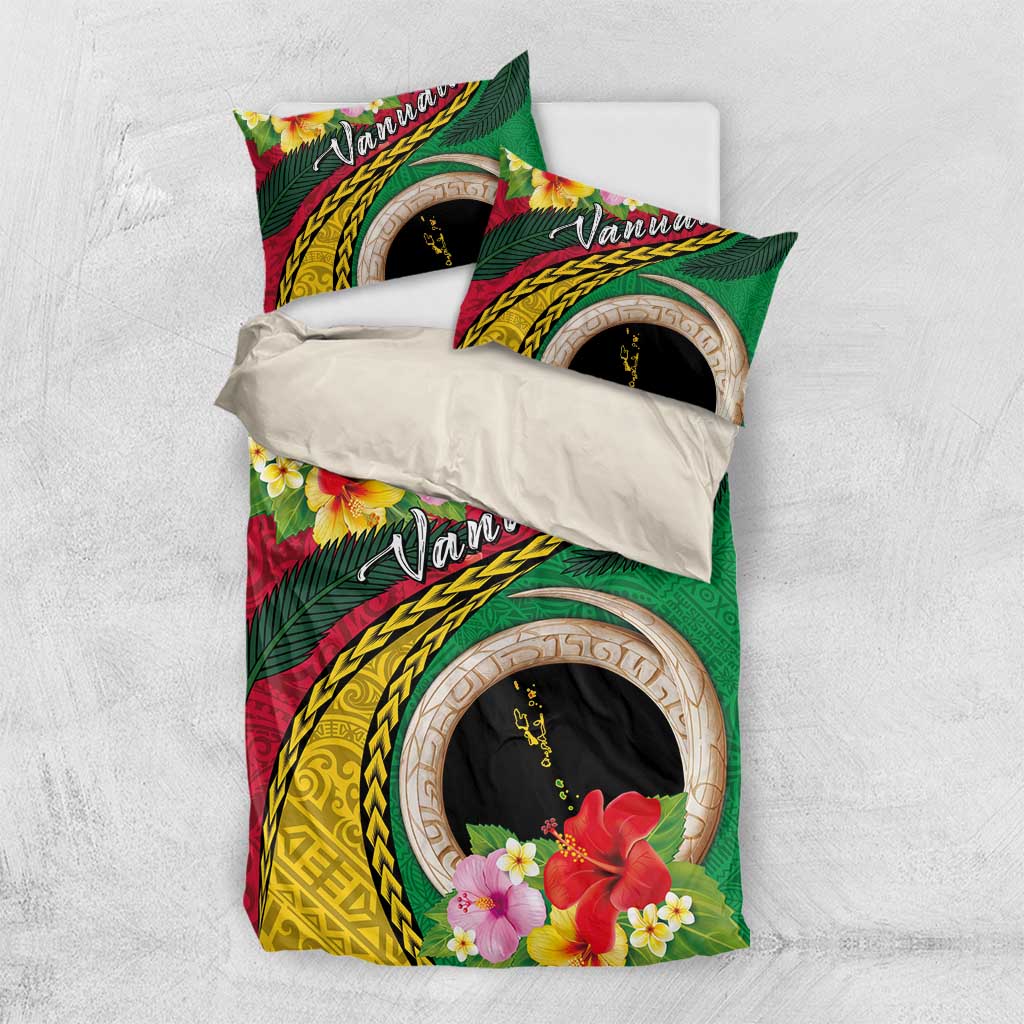 Vanuatu Tribal Boar Tusk Bedding Set Tropical Plants with Namele and Melanesian Pattern