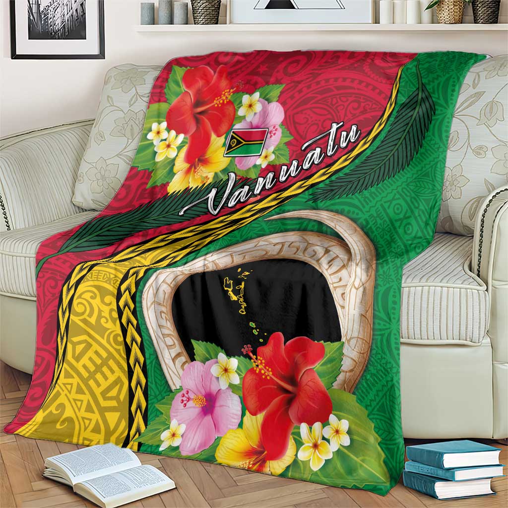 Vanuatu Tribal Boar Tusk Blanket Tropical Plants with Namele and Melanesian Pattern