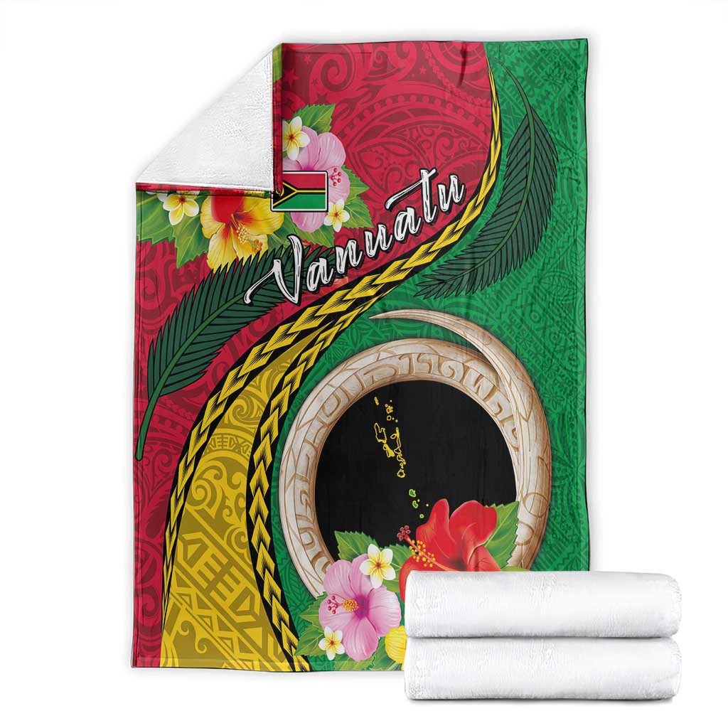 Vanuatu Tribal Boar Tusk Blanket Tropical Plants with Namele and Melanesian Pattern