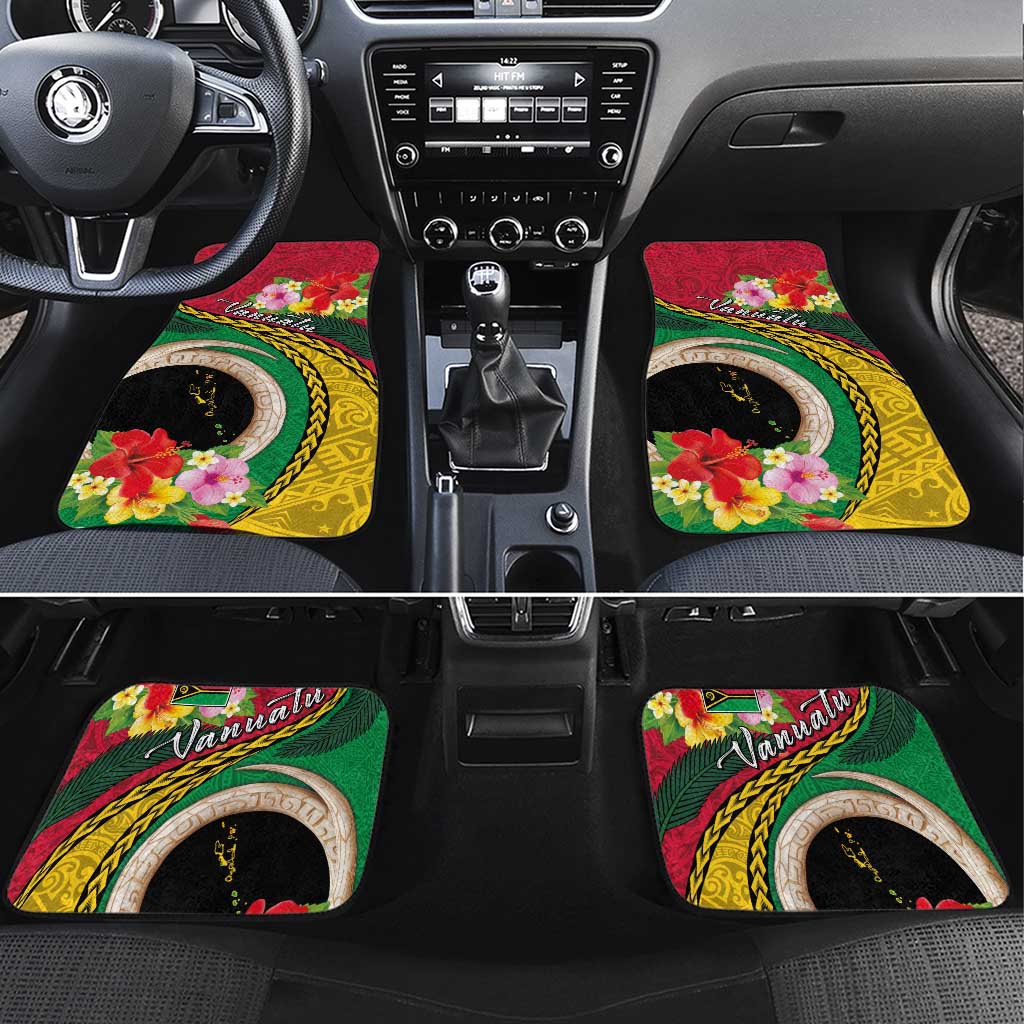 Vanuatu Tribal Boar Tusk Car Mats Tropical Plants with Namele and Melanesian Pattern LT03 Set 4pcs Red - Polynesian Pride