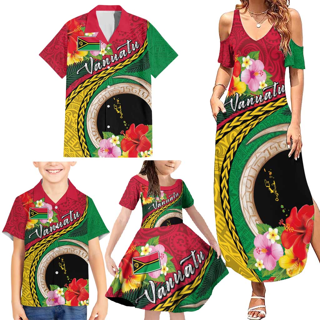 Vanuatu Tribal Boar Tusk Family Matching Summer Maxi Dress and Hawaiian Shirt Tropical Plants with Namele and Melanesian Pattern LT03 - Polynesian Pride