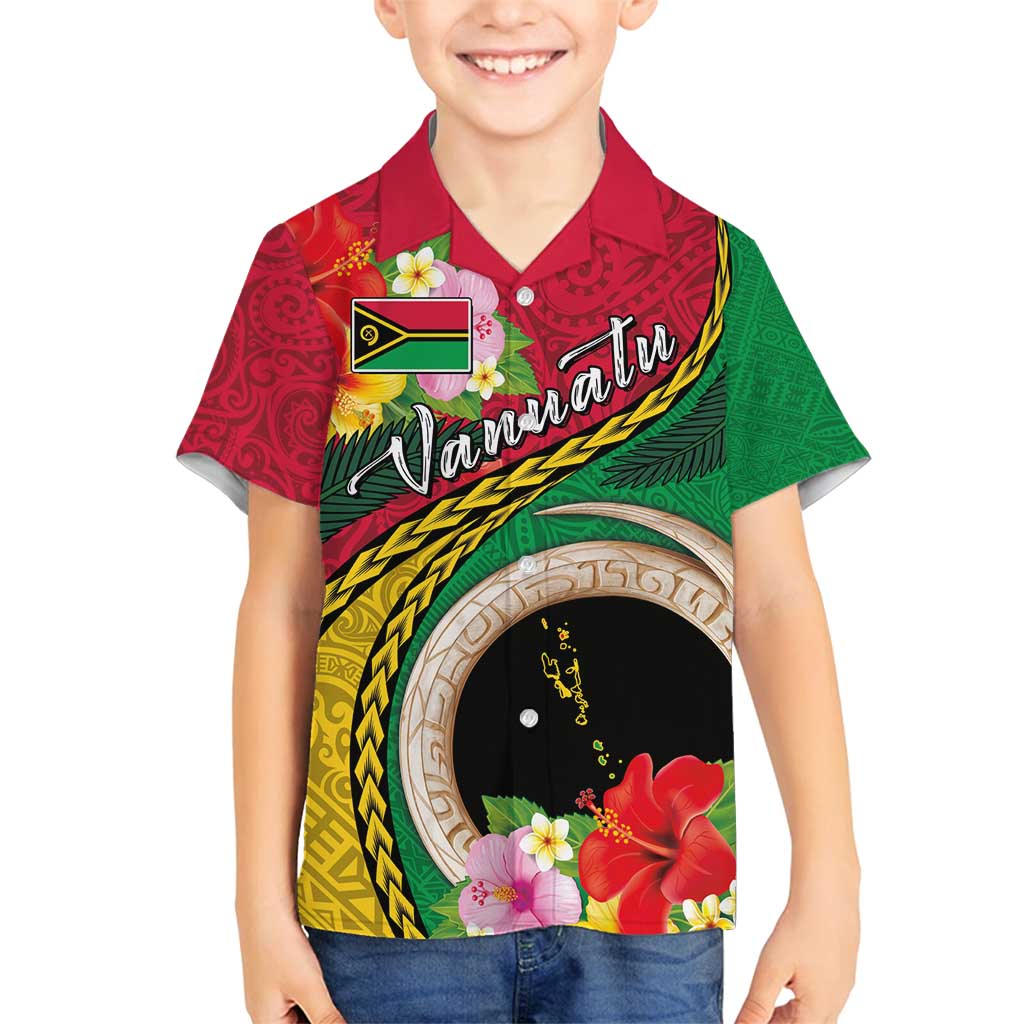 Vanuatu Tribal Boar Tusk Family Matching Tank Maxi Dress and Hawaiian Shirt Tropical Plants with Namele and Melanesian Pattern