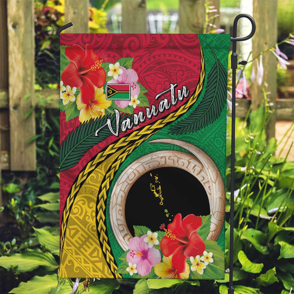 Vanuatu Tribal Boar Tusk Garden Flag Tropical Plants with Namele and Melanesian Pattern
