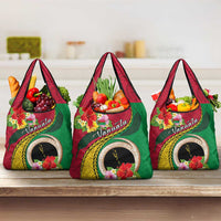 Vanuatu Tribal Boar Tusk Grocery Bag Tropical Plants with Namele and Melanesian Pattern