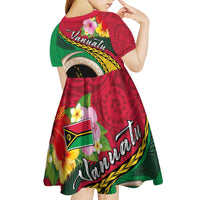 Vanuatu Tribal Boar Tusk Kid Short Sleeve Dress Tropical Plants with Namele and Melanesian Pattern