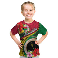 Vanuatu Tribal Boar Tusk Kid T Shirt Tropical Plants with Namele and Melanesian Pattern