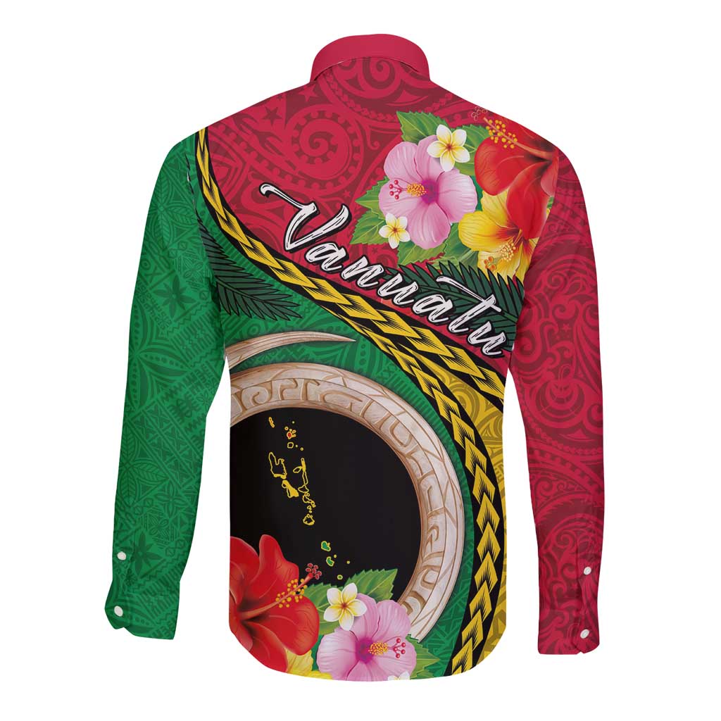 Vanuatu Tribal Boar Tusk Long Sleeve Button Shirt Tropical Plants with Namele and Melanesian Pattern LT03 - Polynesian Pride