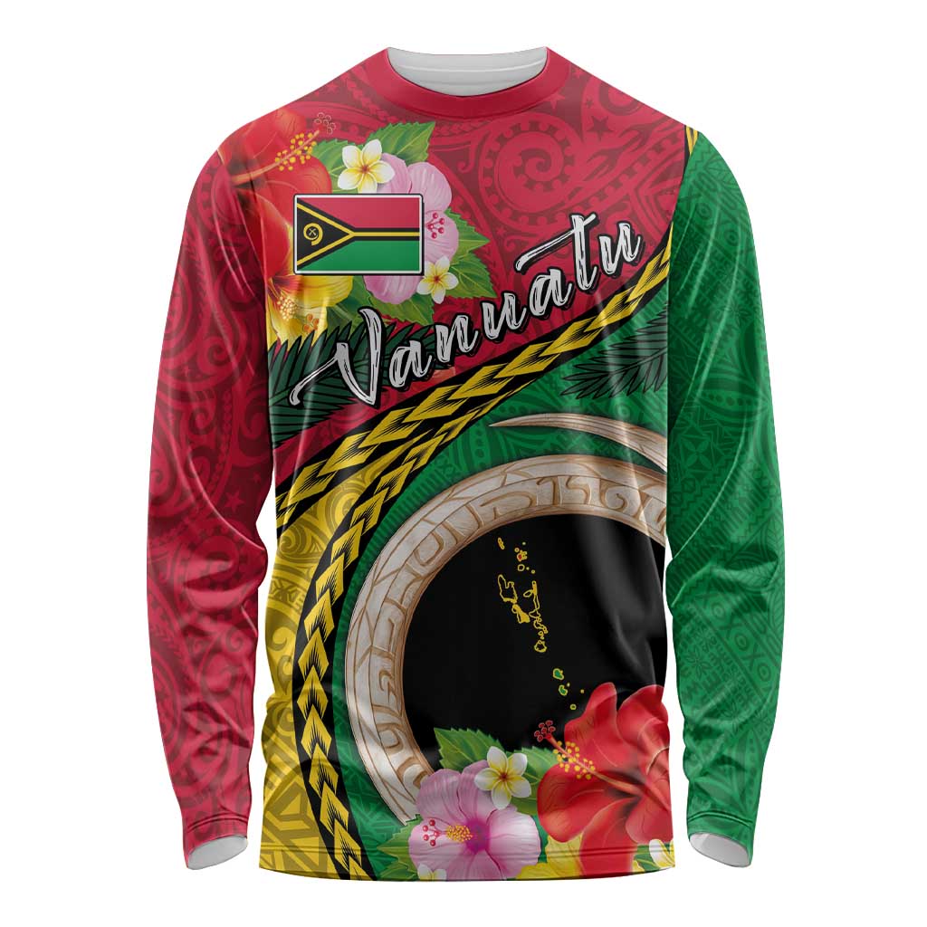 Vanuatu Tribal Boar Tusk Long Sleeve Shirt Tropical Plants with Namele and Melanesian Pattern LT03 Unisex Red - Polynesian Pride